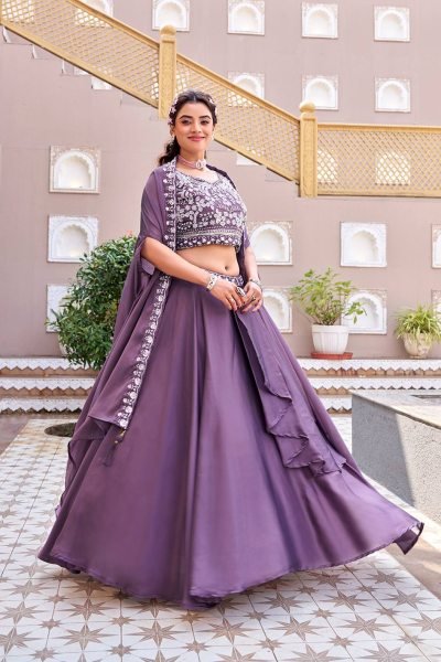 Organic Purple Heavy Work Lehenga with Beads Embroidery for Special Occasions Bridal Lehenga Choli