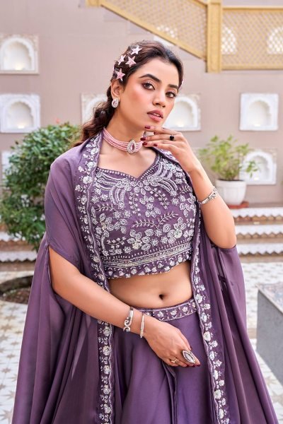 Organic Purple Heavy Work Lehenga with Beads Embroidery for Special Occasions Bridal Lehenga Choli