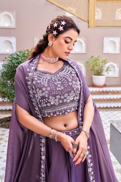 Organic Purple Heavy Work Lehenga with Beads Embroidery for Special Occasions Bridal Lehenga Choli