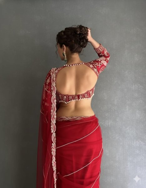 Organic Red Net Saree with Heavy Diamond Work Lace Border For Wedding Designer Wedding Sarees Wholesale