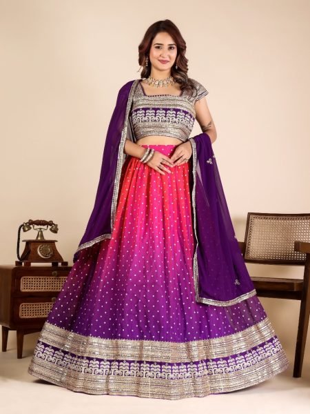 Organic Royal Purple Lehenga with Sequins and Cording Embroidery for Women Designer Lehenga Choli