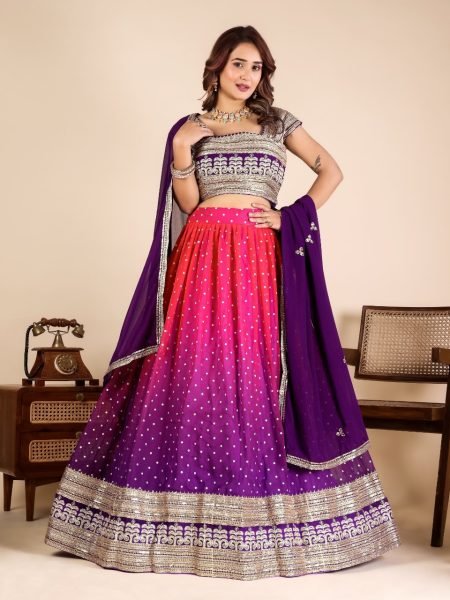 Organic Royal Purple Lehenga with Sequins and Cording Embroidery for Women Designer Lehenga Choli