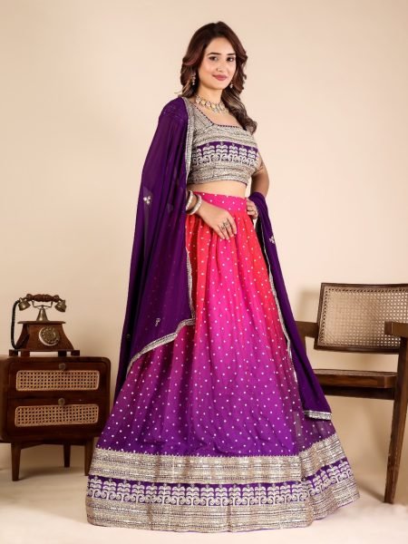 Organic Royal Purple Lehenga with Sequins and Cording Embroidery for Women Designer Lehenga Choli
