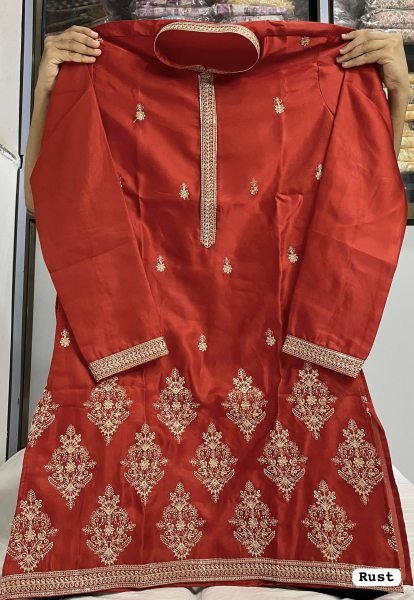 Organic Rust Royal Silk Men’s Ethnic Wear Kurta Pyjama Set For Wedding Kurta Pajama Wholesale