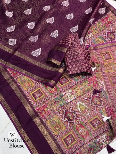 Organic Wine Cotton Jacquard Saree with Full Zari Weaving at Wholesale Rate Printed Cotton Sarees Wholesale