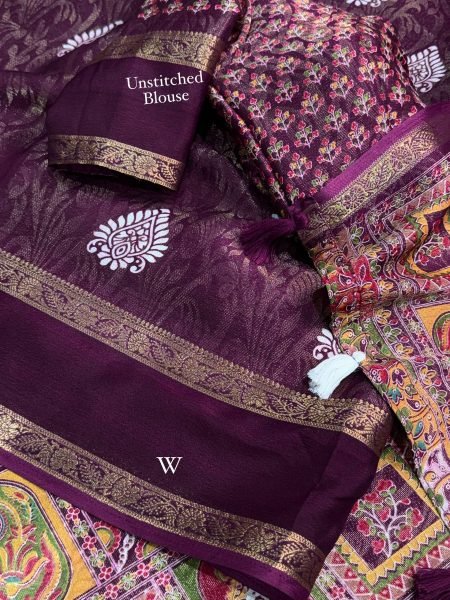 Organic Wine Cotton Jacquard Saree with Full Zari Weaving at Wholesale Rate Printed Cotton Sarees Wholesale