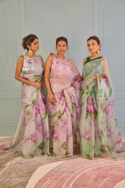 Organza Beads Handwork Pink Organza Saree Best Price Organza Sarees Wholesale