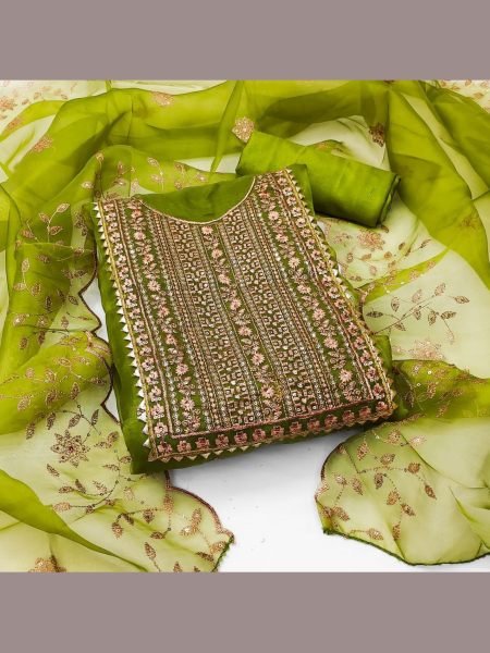  Organza Fabric With Zari Work Dress Materail For Women Color Set Matching Dress Material Wholesale