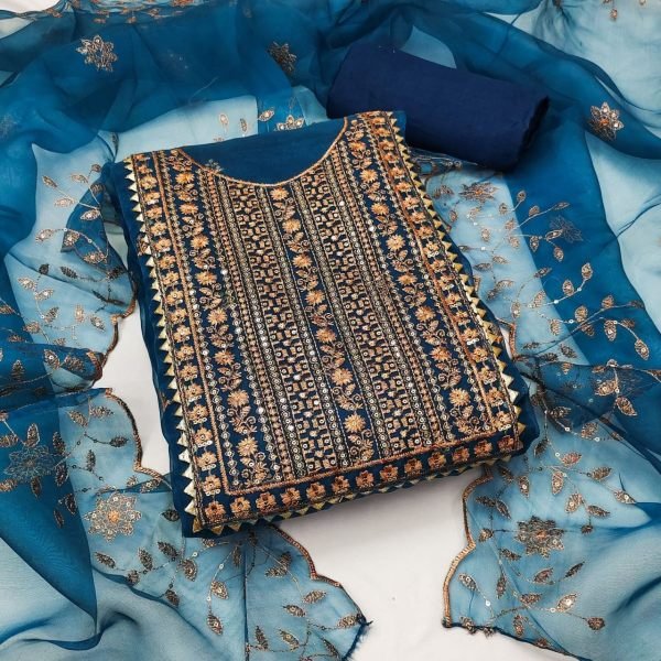  Organza Fabric With Zari Work Dress Materail For Women Color Set Matching Dress Material Wholesale