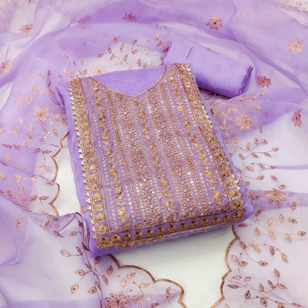  Organza Fabric With Zari Work Dress Materail For Women Color Set Matching Dress Material Wholesale