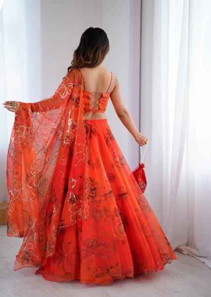 Organza Lehenga Set with Corset Blouse and Designer Batwa for Celebration Look Designer Lehenga Choli