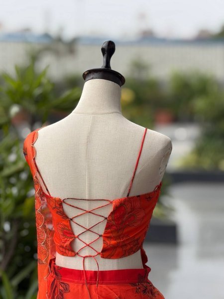 Organza Lehenga Set with Corset Blouse and Designer Batwa for Celebration Look Designer Lehenga Choli