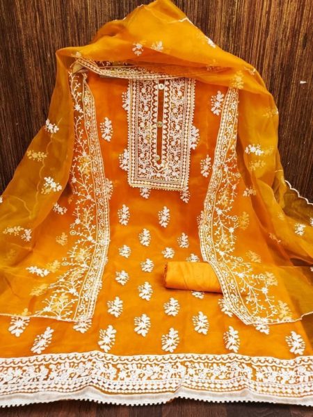 organza With Thread Work Drees material  Punjabi Dress Materials Wholesale