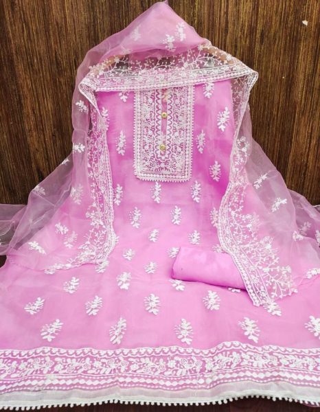organza With Thread Work Drees material  Punjabi Dress Materials Wholesale