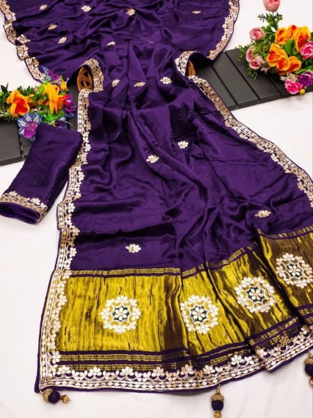 Original Gaji Silk Bandhani Saree with Gota Patti Handwork Perfect for Festive Elegance Sarees 