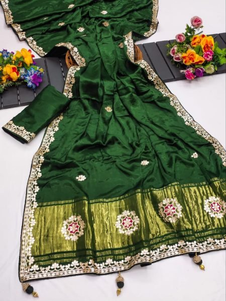 Original Gaji Silk Bandhani Saree with Gota Patti Handwork Perfect for Festive Elegance Bandhej Sarees Wholesale