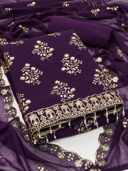Original Georgette Suit Material with Heavy Jari Work and Dupatta Wholesale Collection Dress Material 