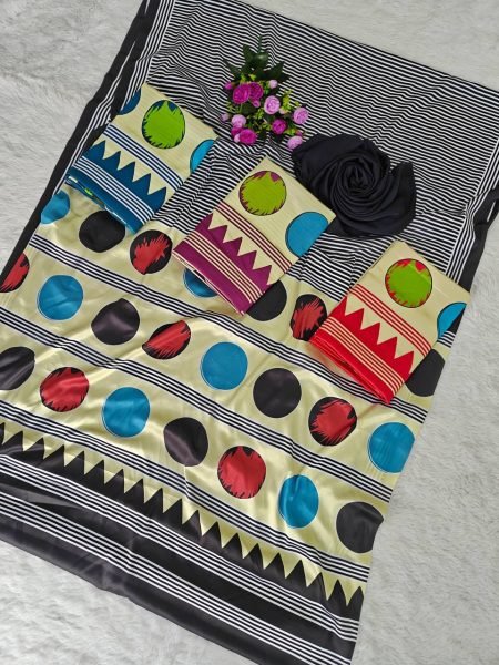 Original Japan Silk Semi Gajji Saree with Ajrakh Pallu   Digital Print Blouse for Elegant  Wear Silk Sarees Wholesale