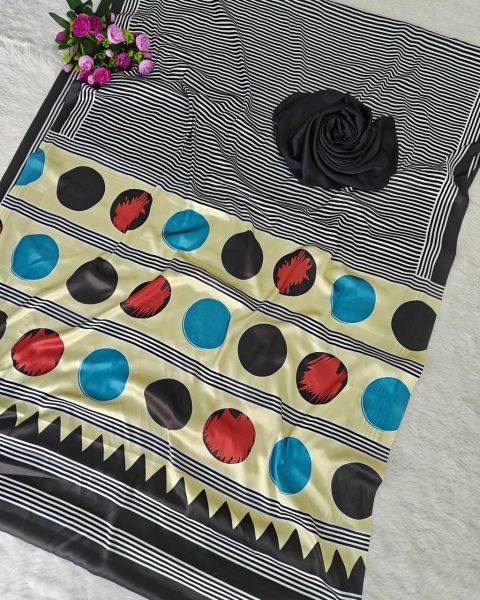 Original Japan Silk Semi Gajji Saree with Ajrakh Pallu   Digital Print Blouse for Elegant  Wear Silk Sarees Wholesale