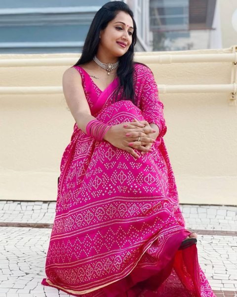 Original Pink Ajrakh Digital Print Saree in Japan Silk Rich Pallu  & Traditional Style Bandhej Sarees Wholesale