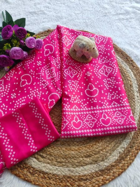 Original Pink Ajrakh Digital Print Saree in Japan Silk Rich Pallu  & Traditional Style Bandhej Sarees Wholesale