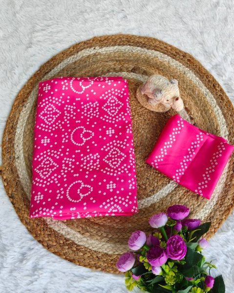 Original Pink Ajrakh Digital Print Saree in Japan Silk Rich Pallu  & Traditional Style Bandhej Sarees Wholesale