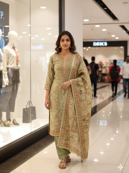 Orphina Green Designer Suit Set with Digital Print for Casual Outings Full Set Dress Material