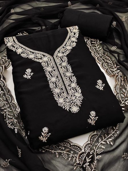 Orlith Black Georgette Suit Unstitched Material for Celebration Wear Color Set Matching Dress Material Wholesale
