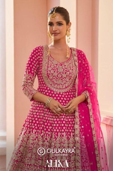 Orlith Rani Pink Top And Skirt Made Of Georgette Fabric From Gulkayra Designer Wedding Bridal Dress Wholesale