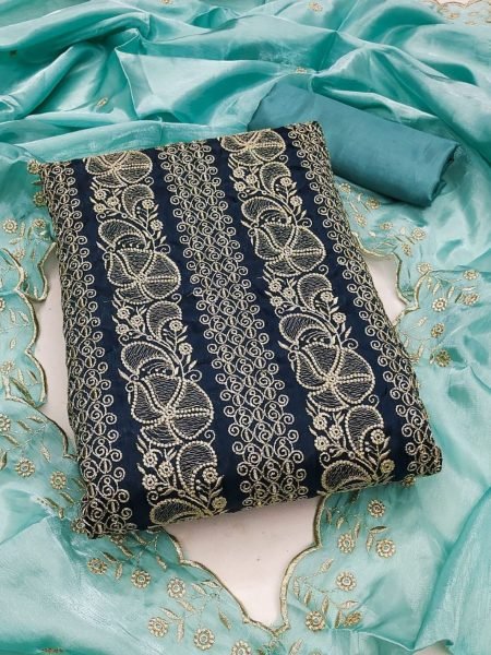 Orlith Silk Suit Unstitched Material with Elegant Embroidery For Celebration Wear Color Set Matching Dress Material Wholesale