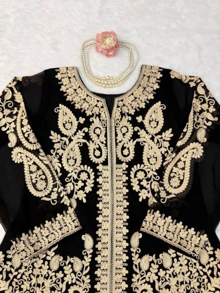 Ornate Black Faux Georgette Palazzo Suit with Cross Stitch Embroidery Work For Party Wear Ready To Wear Collection