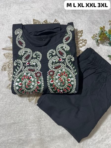 Ornate Black Party Wear Cotton Cord Set with Embroidered Top at Wholesale Rate CO ORD Sets