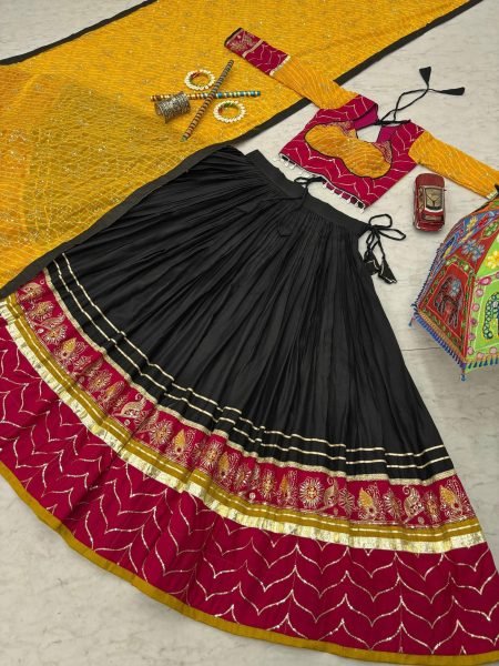 Ornate Black Rayon Cotton Lehenga Set with Thread Sequins Work for Dandiya Nights Navratri Lehnega Choli
