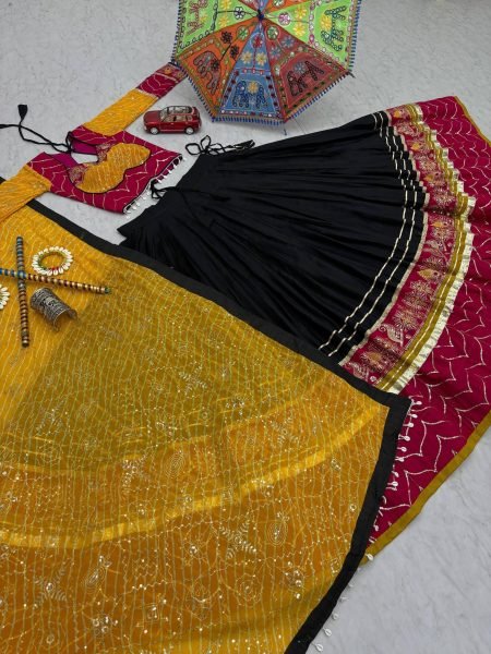 Ornate Black Rayon Cotton Lehenga Set with Thread Sequins Work for Dandiya Nights Navratri Lehnega Choli
