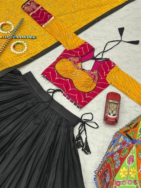 Ornate Black Rayon Cotton Lehenga Set with Thread Sequins Work for Dandiya Nights Navratri Lehnega Choli
