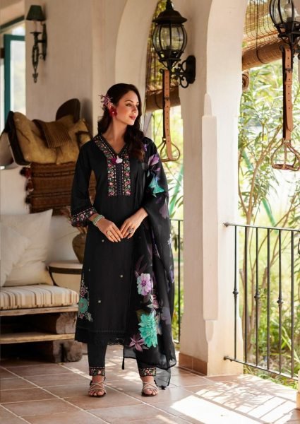 Ornate Black Summer Wear Cotton Kurti Set with Handwork Embroidery and Stylish Dupatta Pakistani Suits Wholesale
