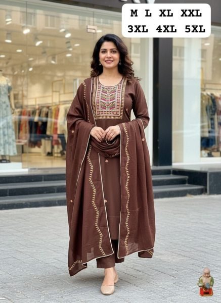 Ornate Brown Heavy Viscose Handwork Kurti Set with Dupatta for Festive Wear  Straight Cut Long Kurtis