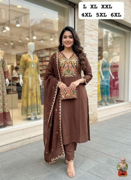 Ornate Brown Heavy Viscose Handwork Kurti Set with Dupatta for Festive Wear  Straight Cut Long Kurtis