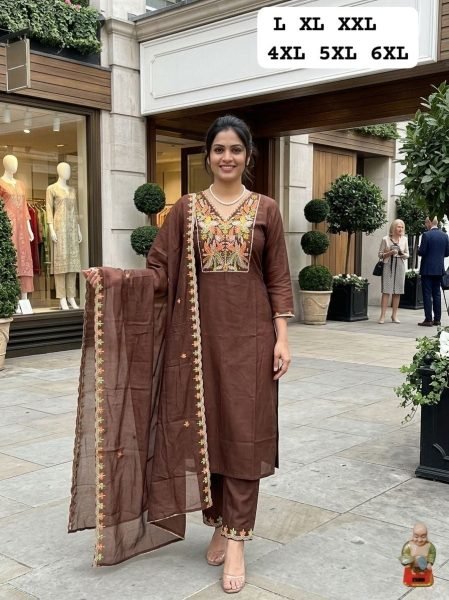 Ornate Brown Heavy Viscose Handwork Kurti Set with Dupatta for Festive Wear  Straight Cut Long Kurtis