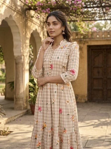Ornate Cream Lightweight Muslin Kurti for Comfortable Everyday Wear Western Ladies Top Wholesale