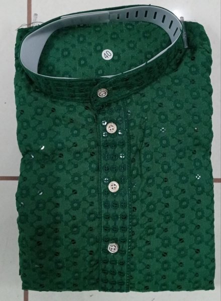 Ornate Dark Green Ethnic Kurta with Lucknowi Work for Men Festive Dressing Kurta Pajama Wholesale