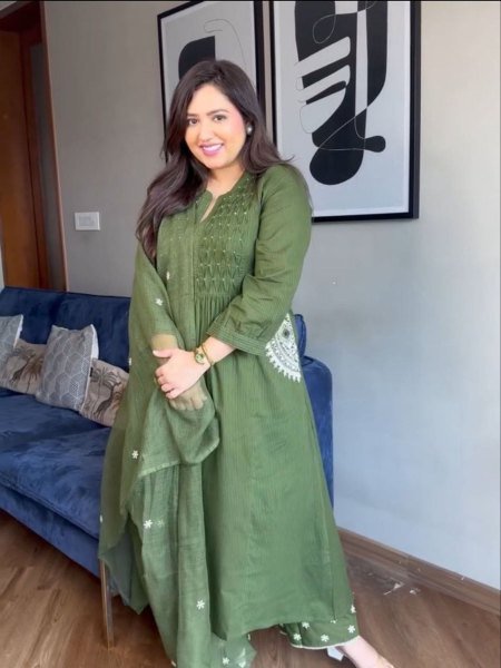 Ornate Green Pure Cotton Handwork Suit Set with Dupatta for Daily and Festive Wear 