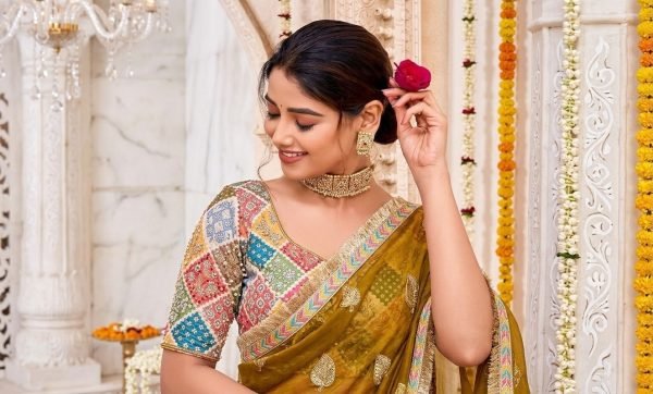 Ornate Mahendi Green Fendy Satin Saree with Heavy Embroidery and Sequins Work Designer Wedding Sarees Wholesale