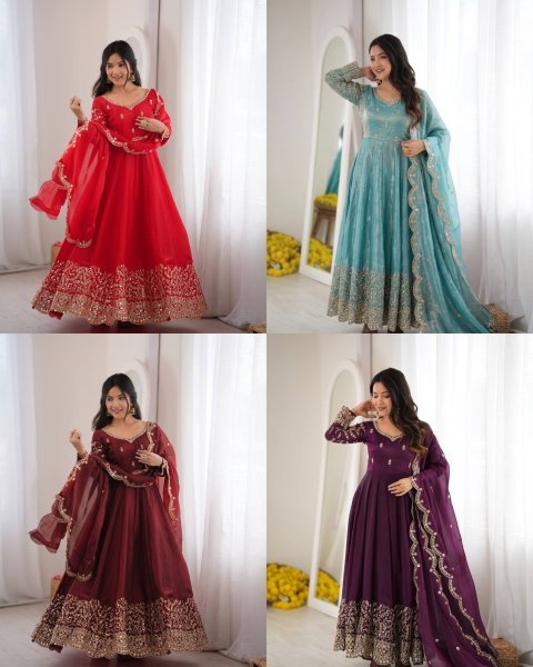 Ornate Maroon Fendy Silk Gown Set with Full Sleeves and Heavy Micro Cotton Inner at Wholesale Rate Ready To Wear Collection