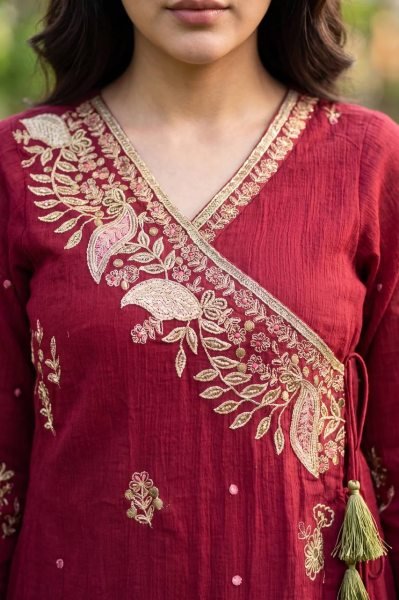 Ornate Maroon Mul Chanderi Long Kurti with Sequin Embroidery and Dupatta at Wholesale Rate Ready To Wear Collection