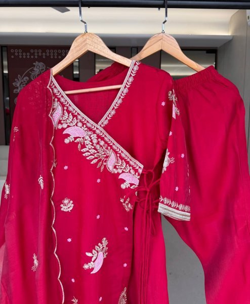 Ornate Maroon Mul Chanderi Long Kurti with Sequin Embroidery and Dupatta at Wholesale Rate Ready To Wear Collection