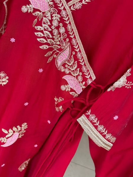 Ornate Maroon Mul Chanderi Long Kurti with Sequin Embroidery and Dupatta at Wholesale Rate Ready To Wear Collection