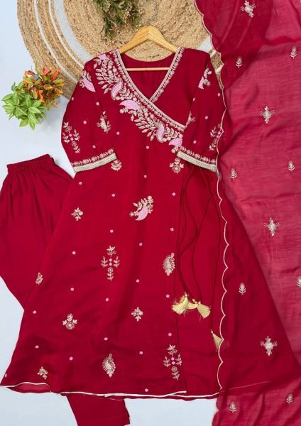 Ornate Maroon Mul Chanderi Long Kurti with Sequin Embroidery and Dupatta at Wholesale Rate Ready To Wear Collection