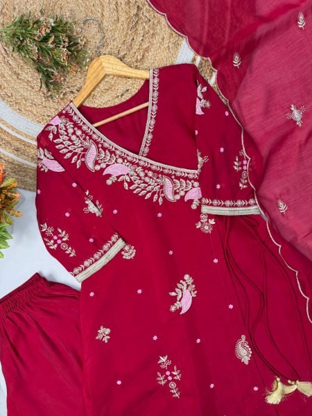 Ornate Maroon Mul Chanderi Long Kurti with Sequin Embroidery and Dupatta at Wholesale Rate Ready To Wear Collection