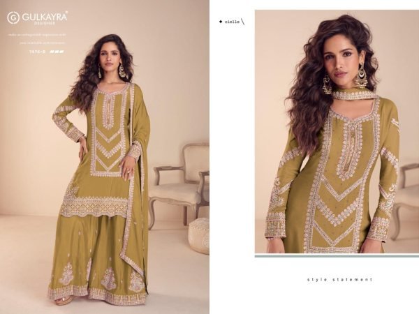Ornate Mustered Yellow Designer Real Chinon Plazzo Suit with Embroidery Work Designer Plazzo Salwar Suits Wholesale